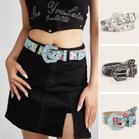 Retro Flower Floral Belt Korean Style Printed PU Leather Waistband Dress Decor Jeans Trouser Decor Retro Waistband Daily