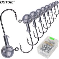 Goture Lead Jig Head Crank Fishing Hook Set 20/30/40/50pcs Sharp Barbed Hook for Soft Bait Bass Trout Freshwater Saltwater Lures