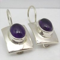 Vintage Silver Color Purple Stone Dangle Earrings Woman Geometry Party Daily Wear