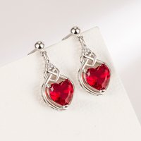 Charm 925 Sterling Silver Luxury Red Heart Shape Zircon Pendant Earrings Women's Fashion Wedding Party Favor Jewelry