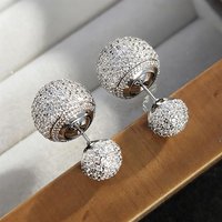 Huitan Fashion Women Stud Earrings Double Ball Design Party Wedding Gorgeous Accessories Daily Jewelry Full Shining CZ for Lady