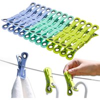 Plastic ClothesPins Out Door 24 Pack with Storage Box, Clips with Non-Slip No-Trace Design for Laundry, Towels, Crafts, Picture