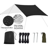 Waterproof Camping Tarp 210T Silver Coated Sun Shade Awning Portable Outdoor Rain Fly Ground Mat Tent Shelter with Ropes Stakes