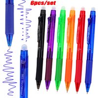 6pcs/set 0.5mm 6 Color Large Capacity Erasable Gel Pens, Washable Handle Replacement Refills Writing Stationery Supplies