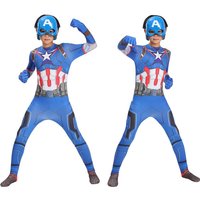 Captain America Zentai Costume Full Body Jumpsuit with Mask Marvel Superhero Cosplay Outfit for Halloween Carnival Party