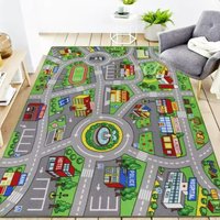 Playful Interactive Traffic Play Mat Non-Slip Learning Rug for Kids Room or Play Area – Compatible with Toy Cars, Home Decor