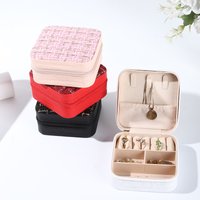 Luxury PU Leather & Tweed Zipper Jewelry Box - Multi-Compartment Organizer with Ring Slots & Necklace Hooks | Lockable Portable