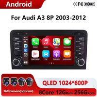 7-Zoll-Android-16-Radio für Audi A3 8P 2003-2012 S3 RS3 Carplay Auto-Multimedia RDS GPS 2-DIN-Autoradio 8-Kern-Carplay