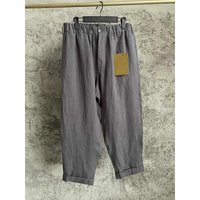 TOP-YAMAMOTO Japan exclusive custom-woven smoke grey striped wide-leg pants made of copper ammonia silk
