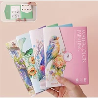 A Set of Creative Watercolor Painting Tools - Adult Coloring Book with Landscape and Floral Patterns