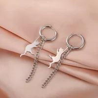 Skyrim Cat Long Chain Dangle Earrings Women Girls Stainless Steel Fashion Hoop Earrings Cute Animal Jewelry Gift Wholesale