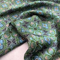 114CM Wide 25MM Printed Floral Blue Green Silk Hualuo Fabric for Hot Season Dress Skirt Pants Pajamas DIY Sewing Matrial R2123