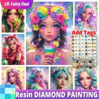 Resin Fairy Dust AB Rainbow Fruit Fashion Girl Diamond Rhinestone Painting Art Beautiful City Girl Diy Full Drills Cross Stitch image 4