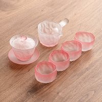 Glass Kung Fu Tea Set Gradient Pink Covered Bowl Tea Cup Non-Hot Frosted Tea Brewing Set