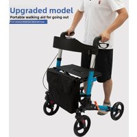 Upgraded Aluminum Portable Assistive Walking Support Rollator Foldable Walker with Seat & Adjustable Height Mobility Aid Cart