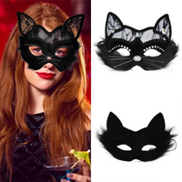 Halloween Cosplay Masquerade Makeup Mask Black Lace Cat Face Mask Eye Mask Christmas Party Headwear Women Venetian Ball FoxMask