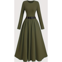 Women Solid Color Long Sleeve Dress With Belt, Minimalist Classic Elegant All Match Daily Casual Dress