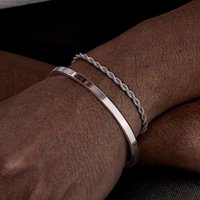 Vnox 2pcs Stackable Bracelets for Men Teens, Open Cuff Bangle, Twisted Rope Figaro Chain Cuban Link Chain Bracelets Set