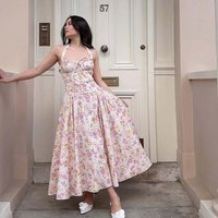 YENKYE Lace Trim Floral Print Halter Dress For Women Sexy Backless Low Waist Midi Summer Dresses Holiday Party Robe