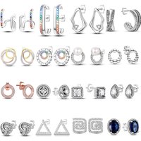 925 Sterling Silver Geometric Simplification Series Stud Earrings Zircon For Women Exquisite Daily Wear Jewelry Accessories Gift