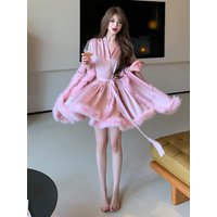 Sexy Feather Wedding Dress Robe Queen Morning Coat New Chinese Style Nightgown Fairy Sleepwear Outer Coat for Bride
