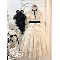 Japanese Sweet Elegant Girlish Stitching Temperament Dress Summer France Palace Style Vintage Patchwork Lace Party Dresses New