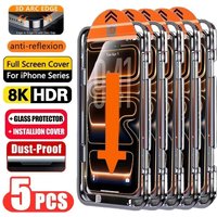 Lot de 5 protections d'écran HD en verre trempé, installation facile, pour iPhone 17, 16, 13 Pro Max, 11, 15, 14, 16e, 12 Mini, XR, X, Xs, 7, 8 Plus, Air