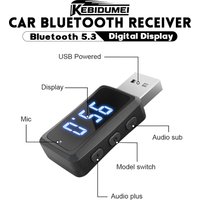 KEBIDUMEI 2IN1 Car Bluetooth 5.3 Receiver FM Transmitter USB Audio Adapter Hands-free Music Wireless Adapter Auto Accessories