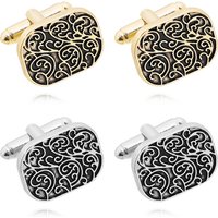 French Flower Striped Square Cufflinks Fashion Men's Business Banquet Suit Shirt Cuffs Buttons Luxury Wedding Cuff Links Gifts