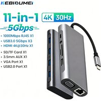 KEBIDUMEI 11 in 1 USB C HUB 1000Mbps Gigabit Ethernet Network Card USB3.0 Docking Station Type C HDMI PD100W VGA Adapter for PC