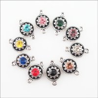 Fashion 20Pcs Mixed Crystal Tibetan Silver Plated Flower Charms Connectors 9x14mm