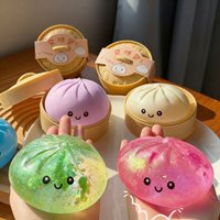 Cute Steamed Bun Squishy Fidget Toy Soft Slow Rebound Sensory Stress Relief Toy with Mini Steamer for Kids Adults Gift