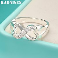 925 Sterling Silver Double Heart Zircon 7-10# Ring For Women Wedding Engagement Party Charm Fashion Jewelry
