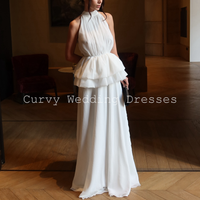Curvy Elegant Halter Neck Open Back Tiered Peplum Chiffon A-Line Bridal Gown with Zipper Back for Wedding Customized 2026