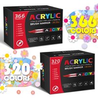 12-366 Colors Acrylic Paint Markers Brush Tip, Permanent Acrylic Pens for Rock Canvas Glass Wood, Art Supplies for Artist hopk