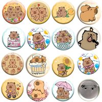 58mm Kawaii Capybara Pins Anime Cute Badge Handmade Round Brooches Lapel Pin Backpack Brooch Animation Accessories Gift Toy