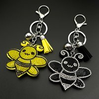 Cute Cartoon Bee Keychain For Women Men Full Shine Rhinestone Tassel Kawaii Bag Decoration Lucky Kerying Jewelry Gifts