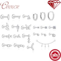 CANNER 1PC 2/3/4mm Four Claws Moissanite Threaded Cartilage Piercing Earrings For Women 925 Sterling Silver Helix/Tragus Jewelry