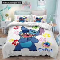 Anime Stitch 3-Piece Duvet Cover College Bedding Set Super Soft Reversible Breathable 3D Printed Microfiber Comforter Set Gifts