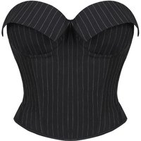 Sexy Black Striped Overbust Corset Office Lady Corselet Sexy Women Zip Corset Bustier Strapless Crop Tops Costume Fashion