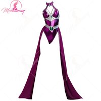 MOBBUNNY Women Titans Derivative Sexy Dancer Dress Set Halterneck Jumpsuit with Gauze Skirt and Sleeves Halloween Costume