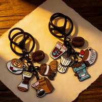 1PC Cartoon Coffee Croissant Keychain Trendy Afternoon Tea Drip Oil Alloy Cute Hanging Decoration for Bags