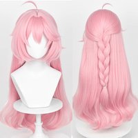 Anime Game Cosplay Pink Wig Synthetic Long Straight Fluffy Braid Ponytail Wig Heat Resistant for Daily Party