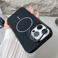 Compatible for MagSafe Silicone Magnetic Case for iPhone 16 15 14 Plus 11 12 13 Pro Max Shockproof Lens Stand Protective Case