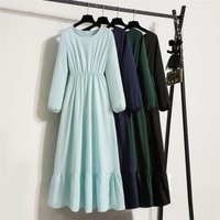 Frühling Herbst Mode weibliche Vestidos solide volle Ärmel O-Ausschnitt lässig Chiffon Kleid Frauen muslimischen langen Kleid Maxi kleider