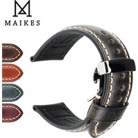 Maikes Handmade Watch Band 20mm 22mm 24mm Vintage Genuine Leahter Watch Strap With Butterfly Buckle Smart Watchband For Panerai