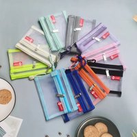 New Portable Small Coin Bags Mesh Nylon Bus ID Credit Card Storage Bag Double Layer Earphone Organizer Pouch Money Wallet Purse