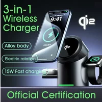 New Truly Qi2 3In1 15W Magnetic Touch Button Wireless Charger for Iphone Android IOS Phones Smart Watches Fast Charging Station