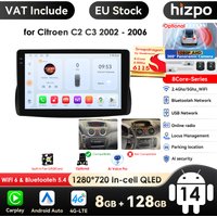 Hizpo 9 pouces Carplay 4G 2 Din Android 14 autoradio pour Citroen C2 Citroen C3 2002 2003 2004 2005 2006 lecteur vidéo multimédia GPS DSP WIFI AI systèmes intelligents Autoradio stéréo Snapdragon de
