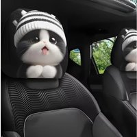 2Pcs Universal Cute Striped Knitted Car Headrest Covers Auto Pillow Case Elastic All-Season Decor Pet Lovers Travel Gift